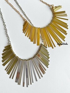 New Pebby Forevee Metal Fan Fringe Bib Statement Necklace